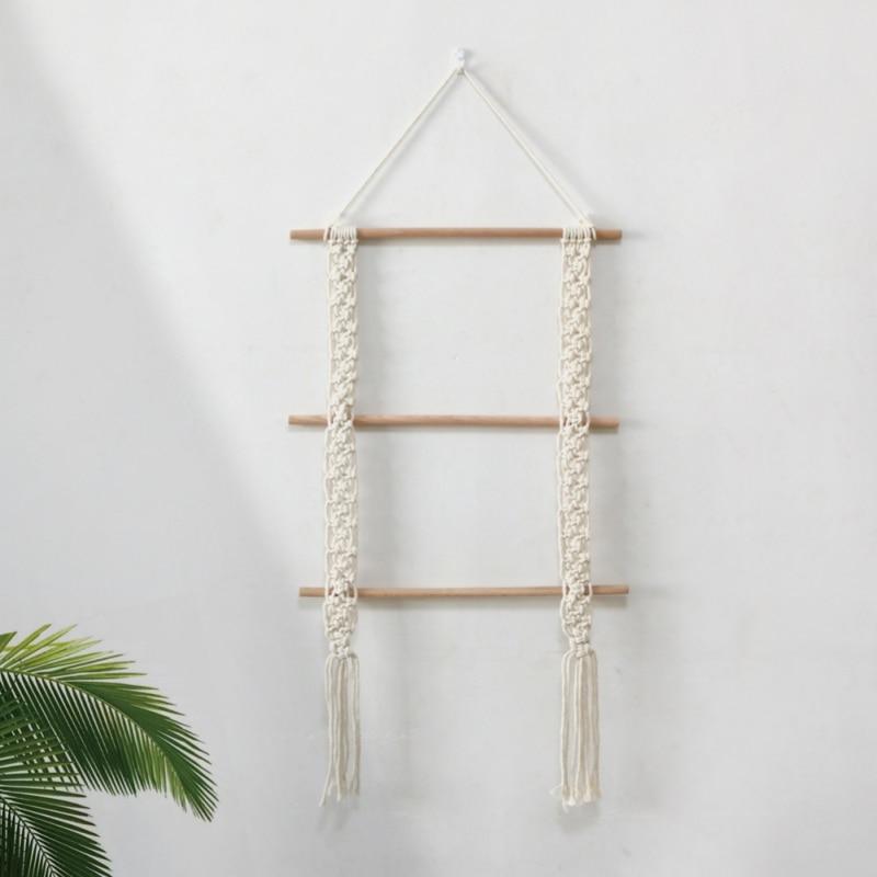 Macrame Toilet Paper Holder Towel Rack for Kitchen with 3pcs Wooden Sticks