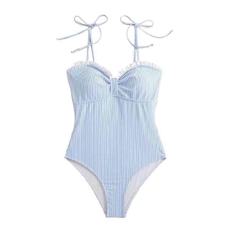 

Ergonomic Women s Striped Swimsuit High Cut Tummy Control Bathing Suit for Comfortable Support During Swim Activity XL синий
