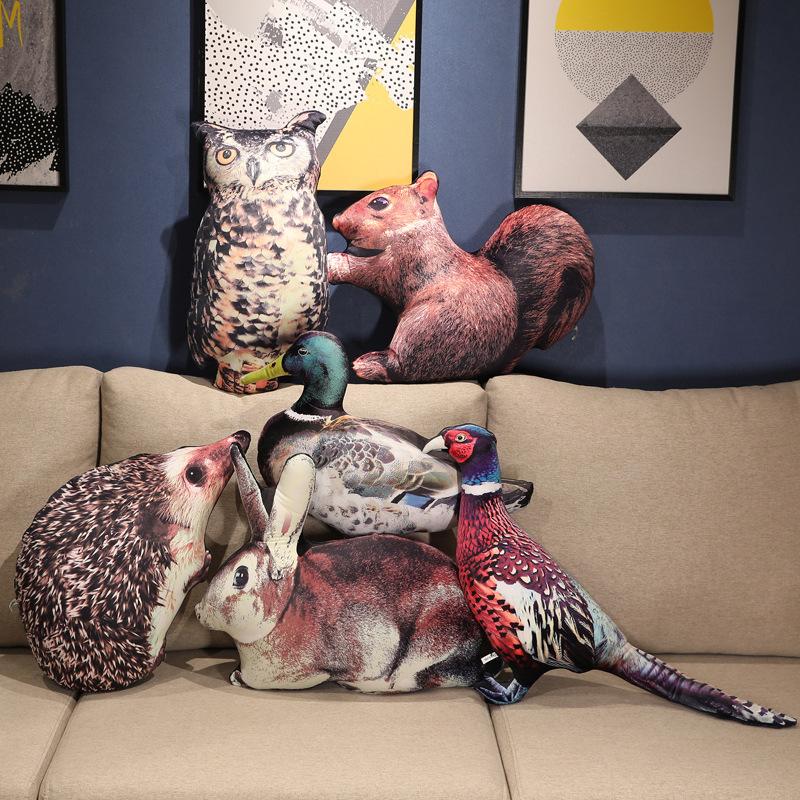 Simulation Animal Rabbit Squirrel Throw Pillow Plush Toy Doll Duck Owl Doll Sofa Pillow Birthday Gift
