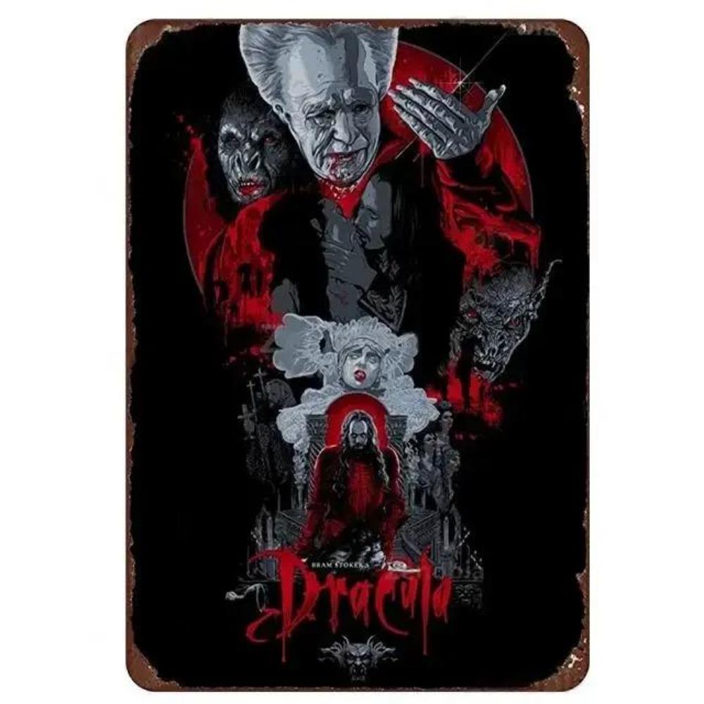 Kovové nástěnné umění Halloweenská hororová dekorace 20x30cm Domácí Jeskynní Muž Filmová cedule