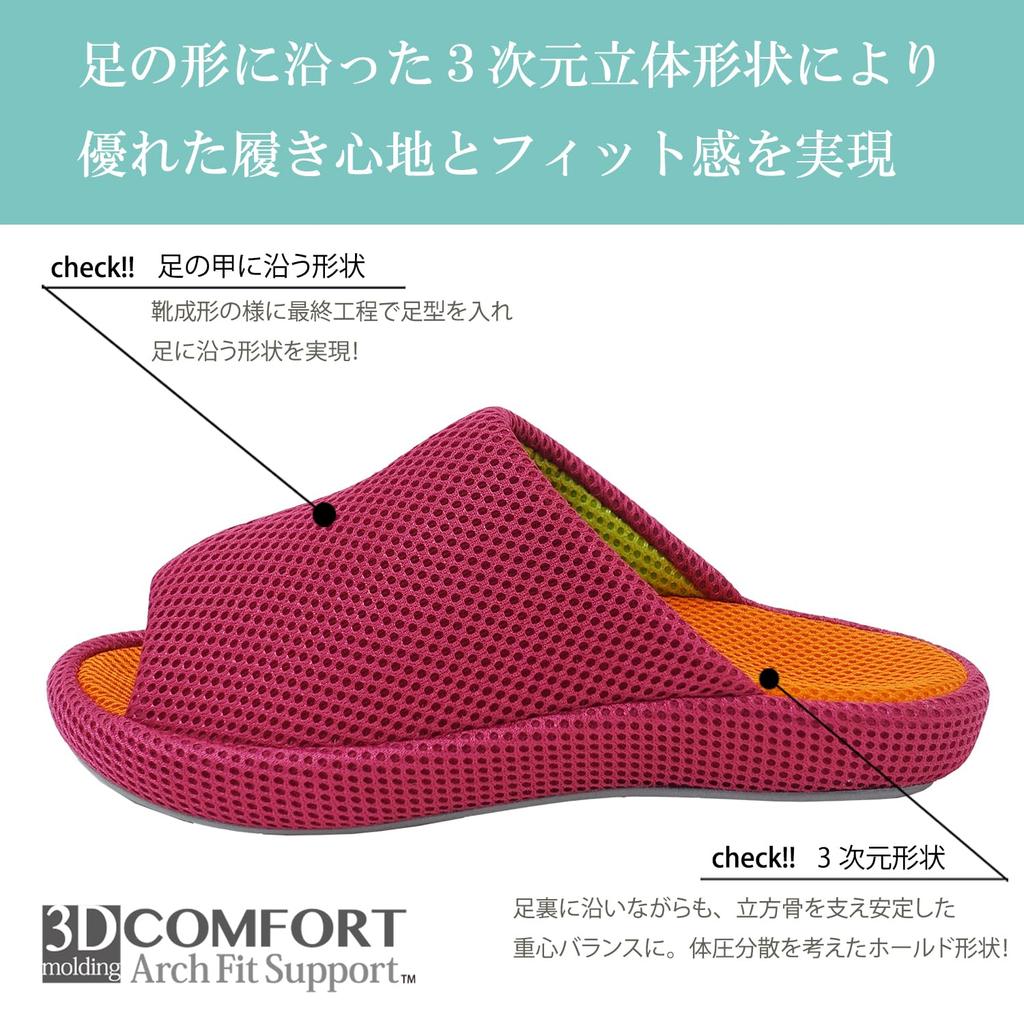 Okamura 3D Comfort Mesh Posture Comfortable Reduces Fatigue Slippers, Large, Black, NDAA8901BK, Support, Walking,