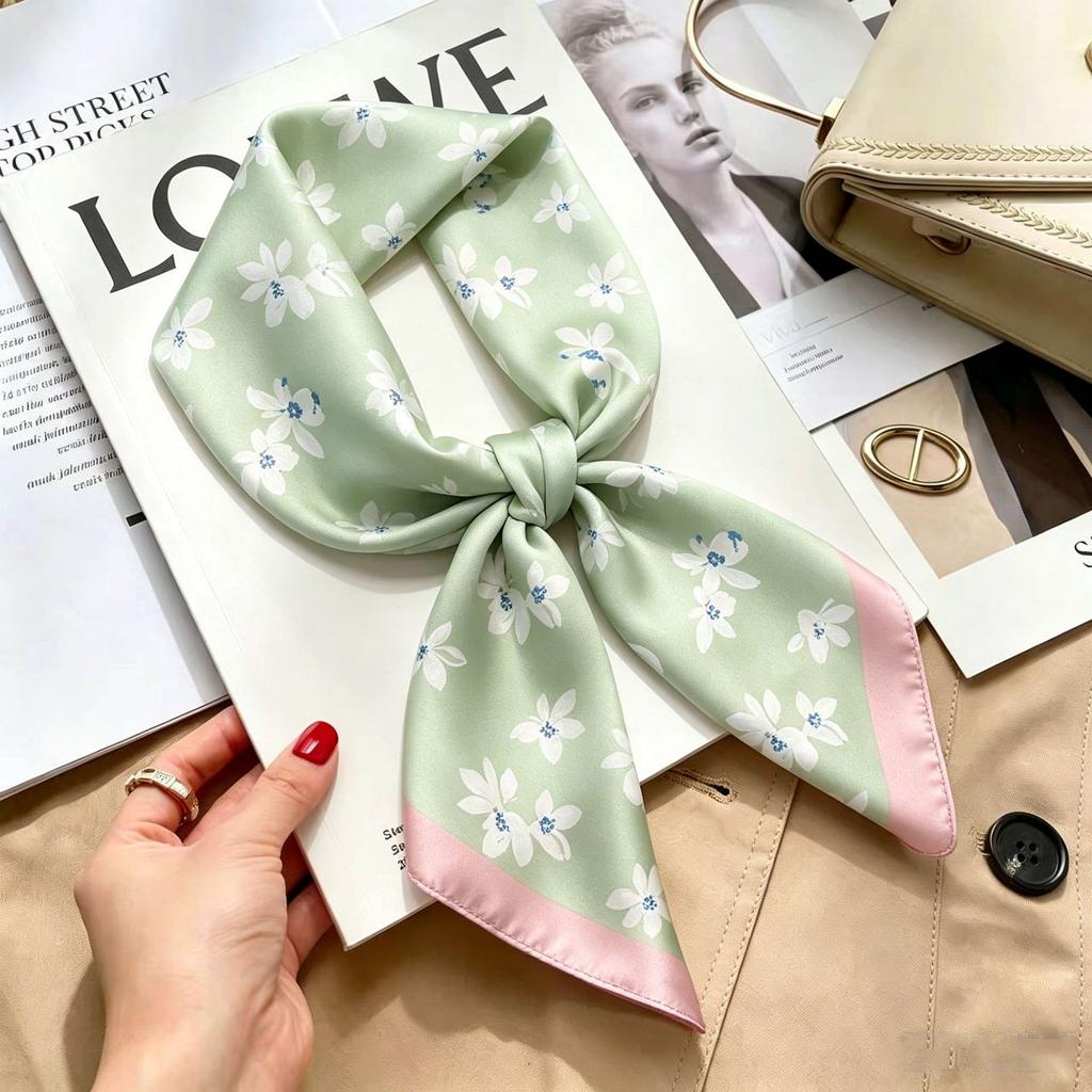 Simple temperament Spring and summer female imitation silk scarf versatile Korean version casual small square scarf neck protection decorative scarf