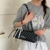 Y2k Polka Dot Shoulder Bag, Korean Fashion Elegant Underarm Bag Cute Lace Bow Decor Womens' Simple Commute Zippered Handbag