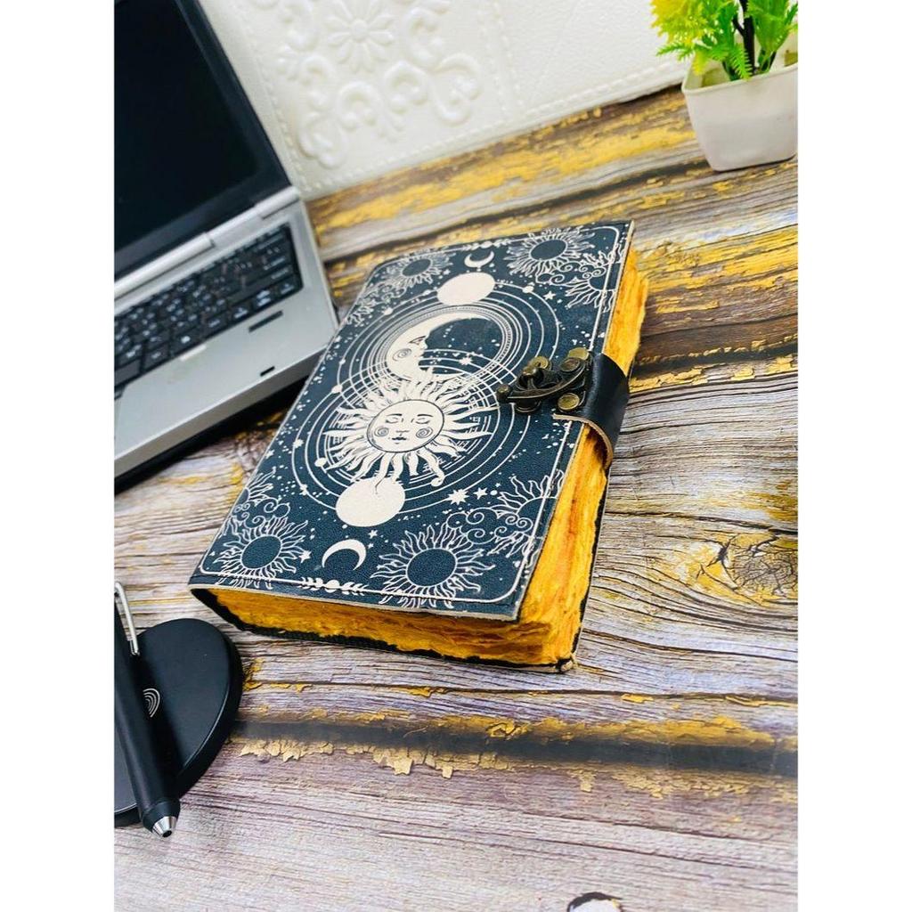 Sun and Moon leather journal Notebook -Diary Writing journal daily journal Witchcraft Grimoire journal Book of shadow