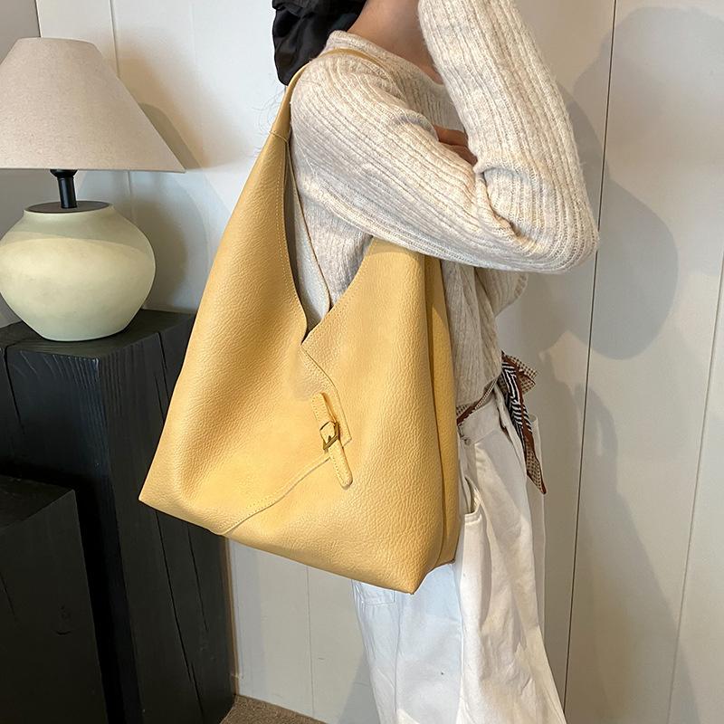 Lychee Pattern Shoulder Bag For Women Soft PU Leather Large Capacity Shopper Totes Winter Underarm Handbags