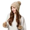 Winter Knitted Hat Big Head Cashmere Three Hair Ball Ear Protection Wool Hat for Women