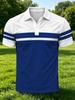 Men's Outdoor Polo Shirt, Available in Multiple Sizes, Featuring a White and Blue Color-blocked Horizontal Stripe Patchwork, with Double Stripe