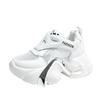 Fashion Women High Platform Breathable Genuine Leather Shoes Lace-up Summer Chunky Sneakers 7.5CM Wedge Heels Woman Hollow Leisure Shoes