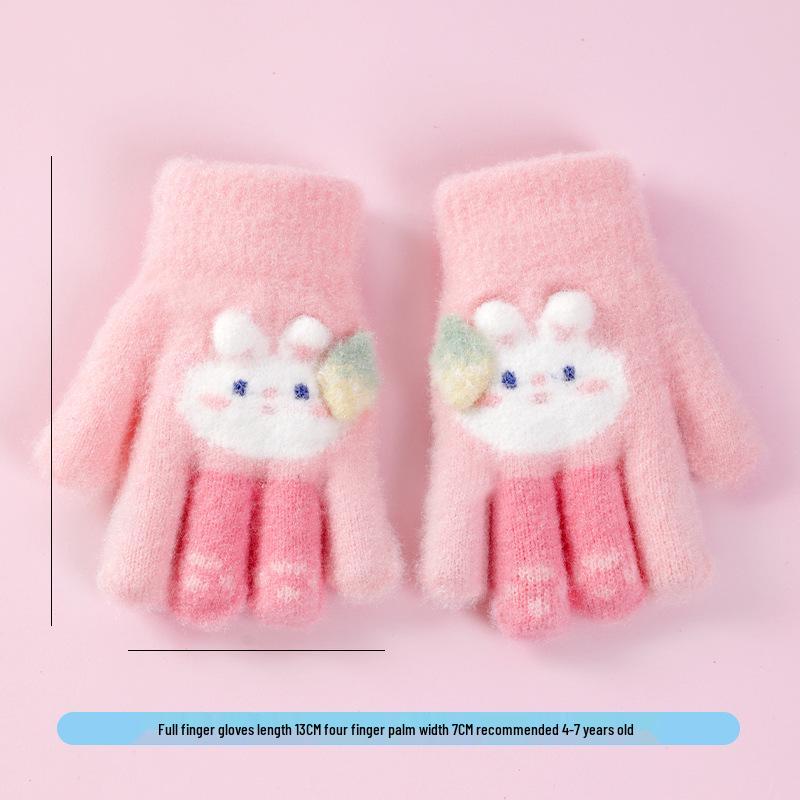 Warm Plush Five-Finger Winter Gloves for Boys and Girls (0-12 Years)