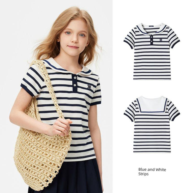 Navigare Italian Sailboat Children's Clothing Girls' Polo Shirt 2026 Summer Thin Children's Striped Top