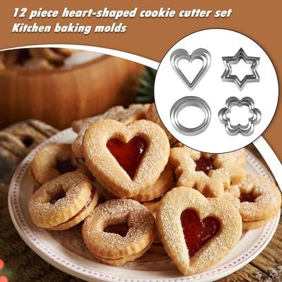 Conjunto de 12 Peças de Cortadores de Biscoito de Metal Criativo Estrela Cortador de Biscoito Redondo/Coração/Flor Moldes para Biscoito Fruta Ovo