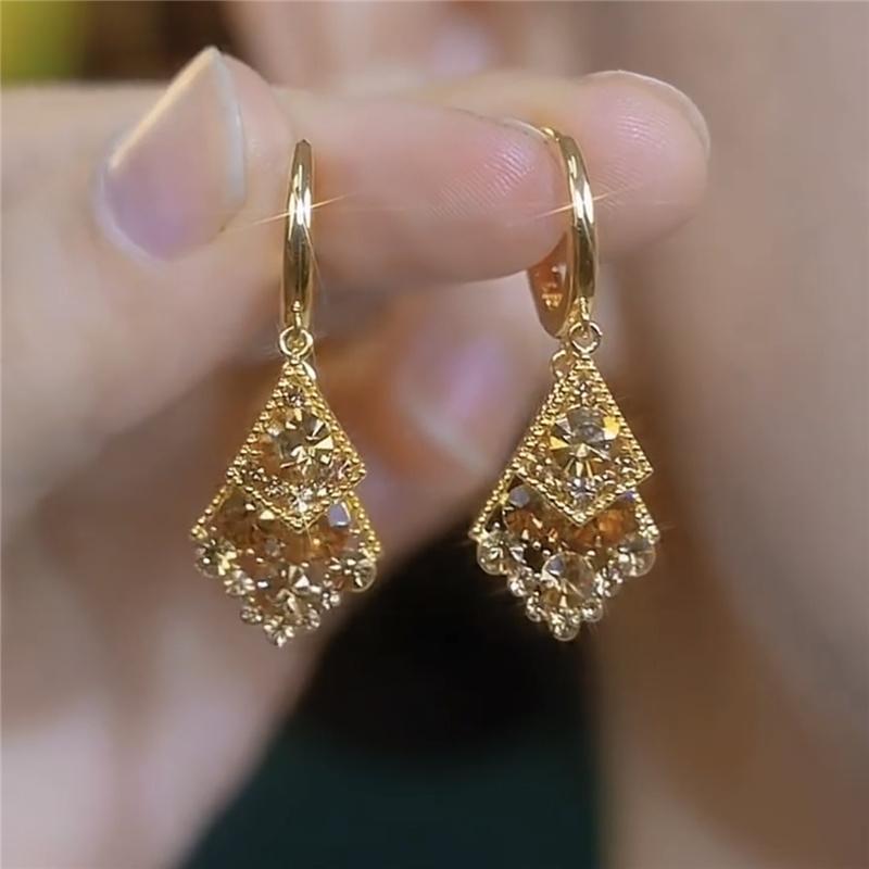 Retro-Flash Sparkle Kaffee Farbe Zirkon Geometrie Doppel Diamant Ohrringe Frauen Schmuck Mädchen Geschenk