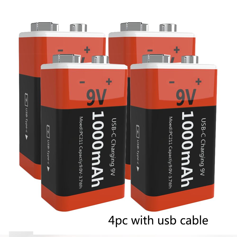 9V Rechargeable Battery 1000mAh Multimeter Guitar Instrument 9V Square 6F22 Lithium-ion Battery USB Direct Charging Batteries