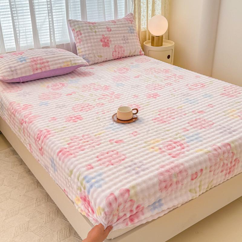 Winter Imitation Rabbit Down Milk Velvet Bed Sheet Single Piece New Printing Design High Weight Plus Velvet Thickening