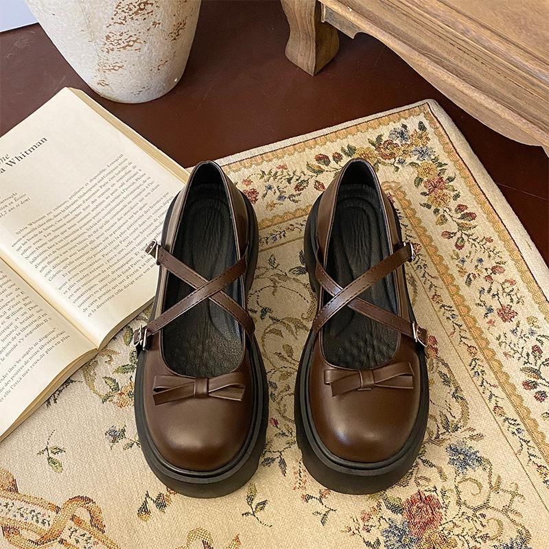 Black Retro Thick Heel Platform Small Leather Shoes Women's 2025 New Spring and Autumn Versatile Skirt French Mary Jane Single Shoes