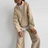 Women Casual Sport Suit New Sweatshirt Half Zip Stand Collar Long Sleeve Tops and Loose Pants Stylish Two Piece Set