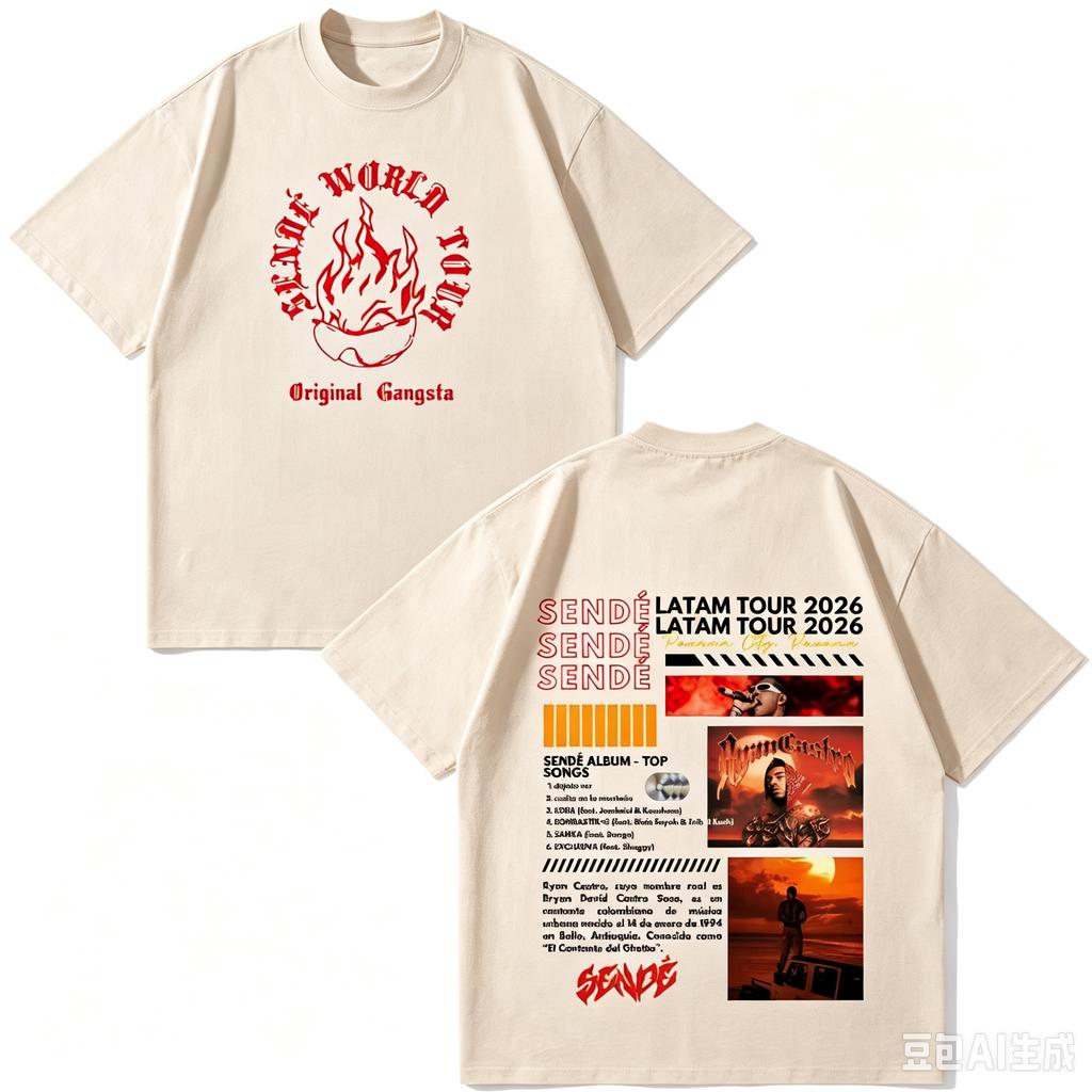 Rapper Ryan Castro Album Tour 2026 Print Tshirt Unisex Unisex Hiphop T Shirt Shortsleeved Loose Casual Cotton Fashion Tshirts