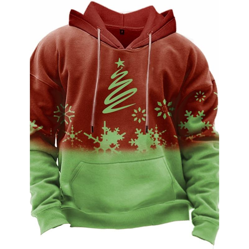 Men's Hooded Hoodies Christmas Theme Green Dog Graphic Sweatshirt Drawstring Long Sleeve Streetwear Tops Men's Clothing