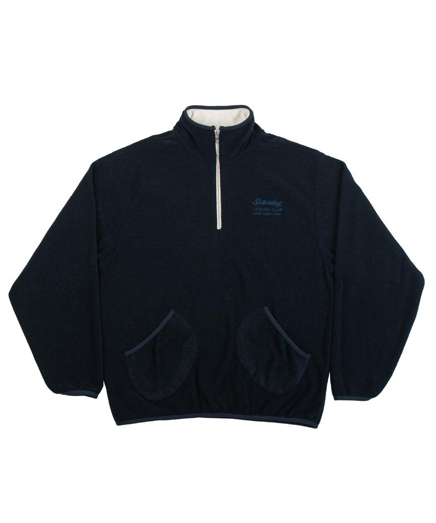 Seleodeilejeokeulleob Leisure Terry Fleece Half Zip-Up Sweater(Unisex) - Navy & Ivory