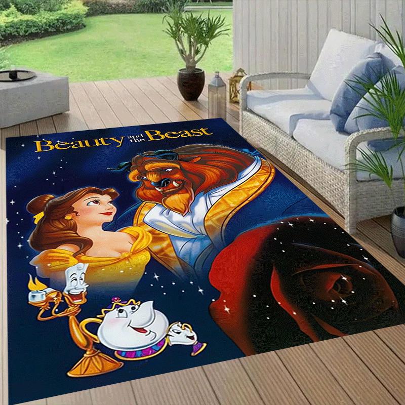 1pc Beauty and The Beast Pattern Area Rug Soft Flannel Floor Mat for Living Room,Office,Bedroom and Carpet,Sofa Coffee Table Floor Mat