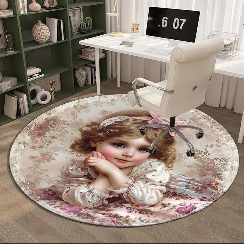 Floral Fantasy: Child's Garden Round Carpet Chair Cushion Round Entryway Rug, Soft Round Rugs for Living Room, Bedroom, Circle Carpet Decor Gifts