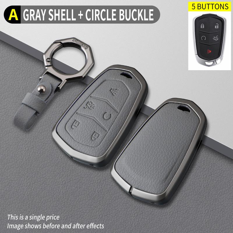 Zinc Alloy Genuine Leather Auto Key Fob Housing Cover Case Fit For Cadillac Ats Ct6 Cts Dts Xt5 Escalade Esv Srx Sts Xts Elr 2014 - Accessory