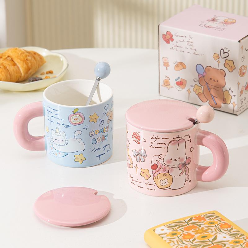 Butter Bear Ceramic Mug with Lid Office Couple Cup Birthday Gift Girl Cute Water Cup Household