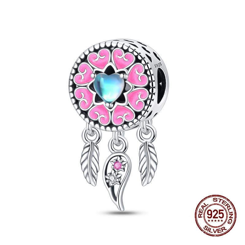 Fashion Copper Feather Colorful Luminous Dreamcatcher Charms Bead Fit Original Bracelets Exquisite Diy Jewelry Gift