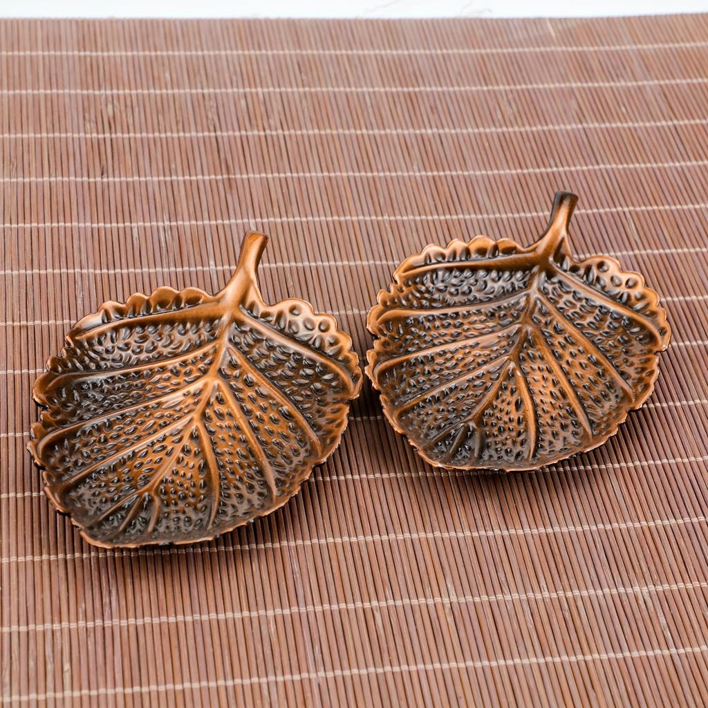 1Pc Leaf Coaster and Incense Burner - Dual Purpose Zinc Alloy Trinket Tray, Home Decor
