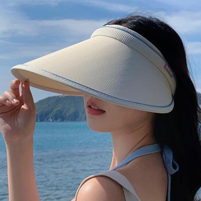 Chapeau d'été pour femmes Ajustement élastique Grand bord Casquette vide sur le dessus Mode Dames Tourisme Vacances Loisirs Crème solaire Chapeau de plage