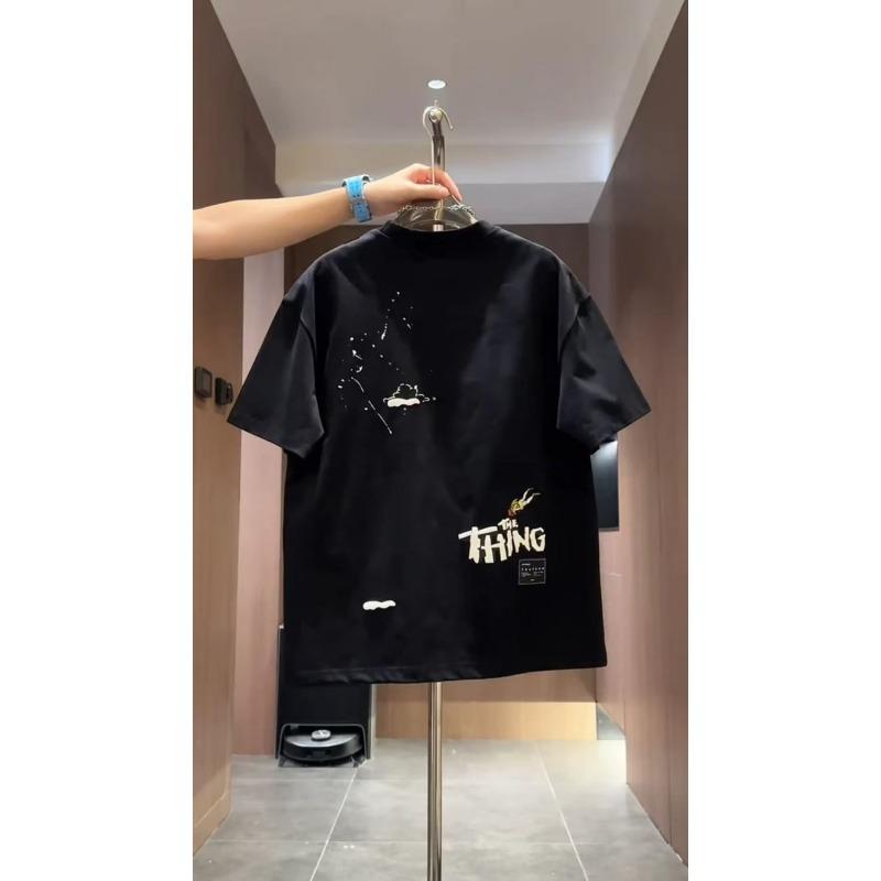Men's White Crew Neck T-Shirt with Embroidered Skater Iti Print Casual Loose Fit Short Sleeve Top