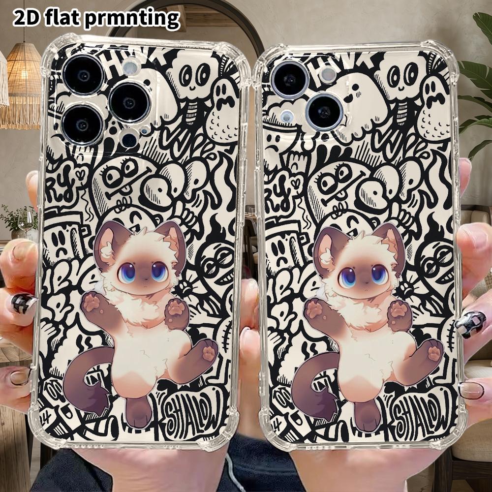 Phone Case: 2D Flat Suitable for iPhone 18 17 16 15 14 13 Pro, Transparent Four Corner Protective Case, Plush Kitten, Christmas and Halloween Gift