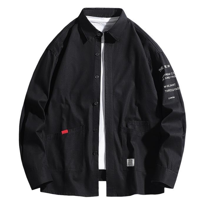 New Spring and Summer Men's Work Jacket Versatile Casual Hong Kong Style Loose Long-sleeved Shirt Jacket