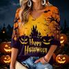 Women's V-Neck Halloween Print Lightweight Blouse for Spring and Summer