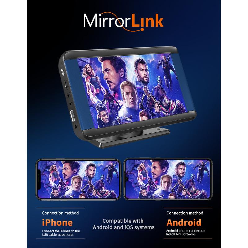 7 Inch For Wireless Carplay Android Auto Monitor Portable Screen Bluetooth Mirror Link Car Tablet With Bracket With Rear Camera
