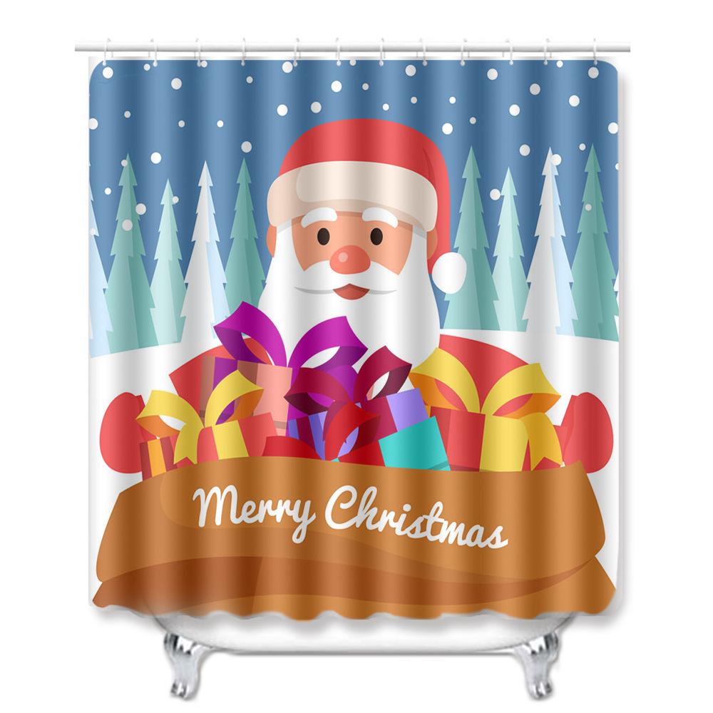 Christmas Shower Curtain Polyester Cloth Toilet Seat Four-Piece Set Entrance Door Mat Bedroom Living Room Floor Mat Carpet