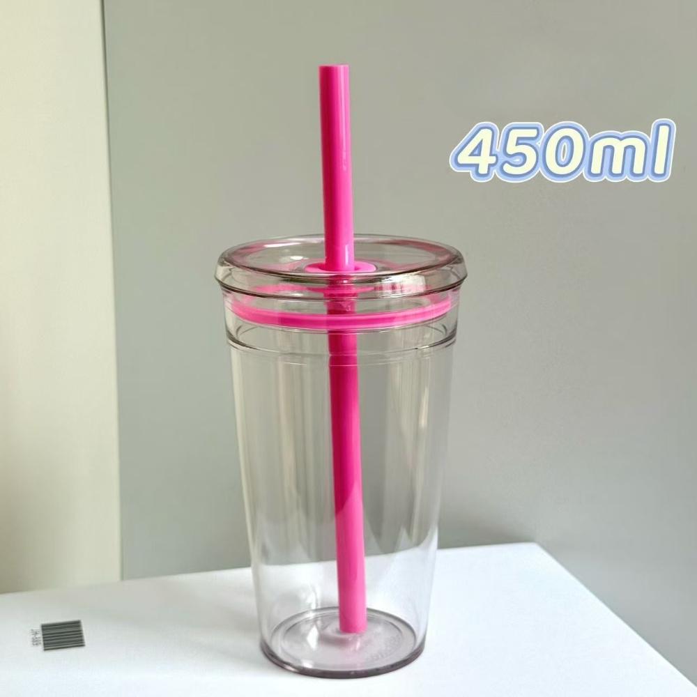 Drinkware 450ml Straw Cup Reusable Transparent Coffee Cup Plastic Single Layer Car Tumbler Home Office Water Cup