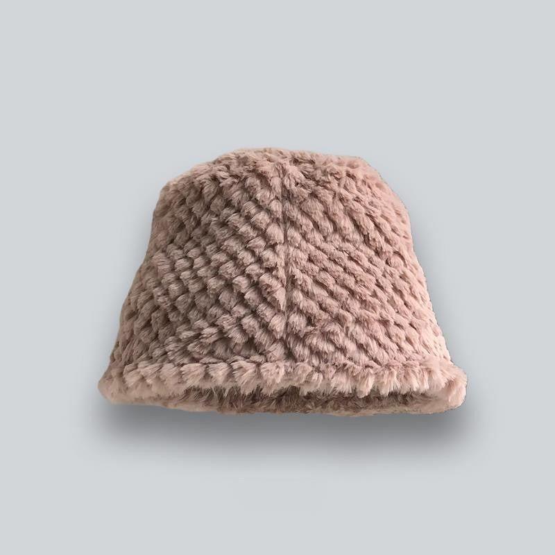 Plush Grainy Bucket Hat Women Winter Fashion Outdoor Warm Solid Color Fisherman Hat Elegant Wild Solid Color Hat