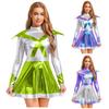 Womens Alien Astronaut Dress Long Sleeve Flap Detail Metallic Shiny A Line Space Warrior Costume Halloween Outfit
