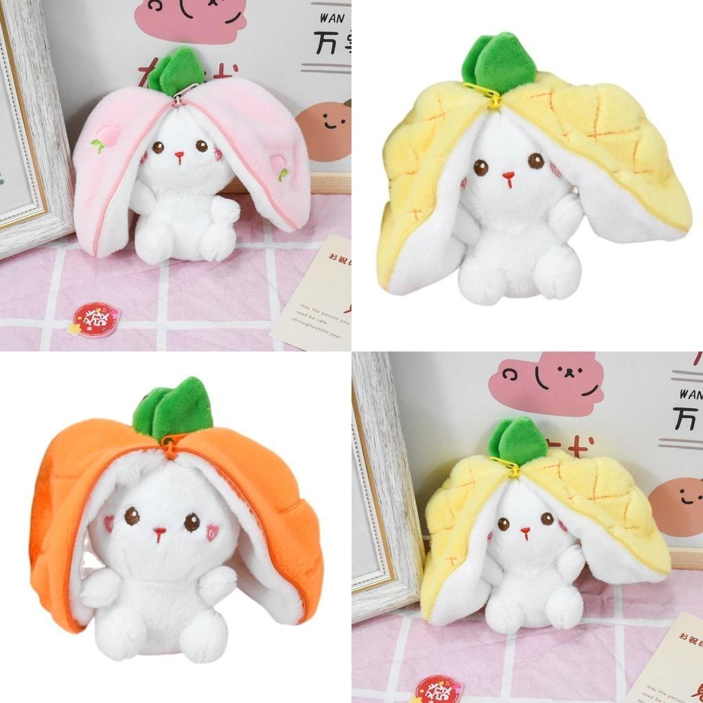 Schattig Aardbeien Konijn Pluche Speelgoed Sleutelhanger Fruit Transformatie Pop Tas Hanger
