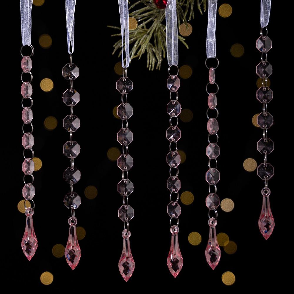 6pcs/set Transparent Acrylic Ice Pendants Sparkling Acrylic Christmas Tree Hanging Crystal Prisms Icicle Water Drop Ornament