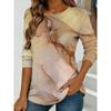 Women's Abstract Watercolor Print Long-sleeved Loose Round Neck Top, Casual Everyday Street Style with Elegant Design.