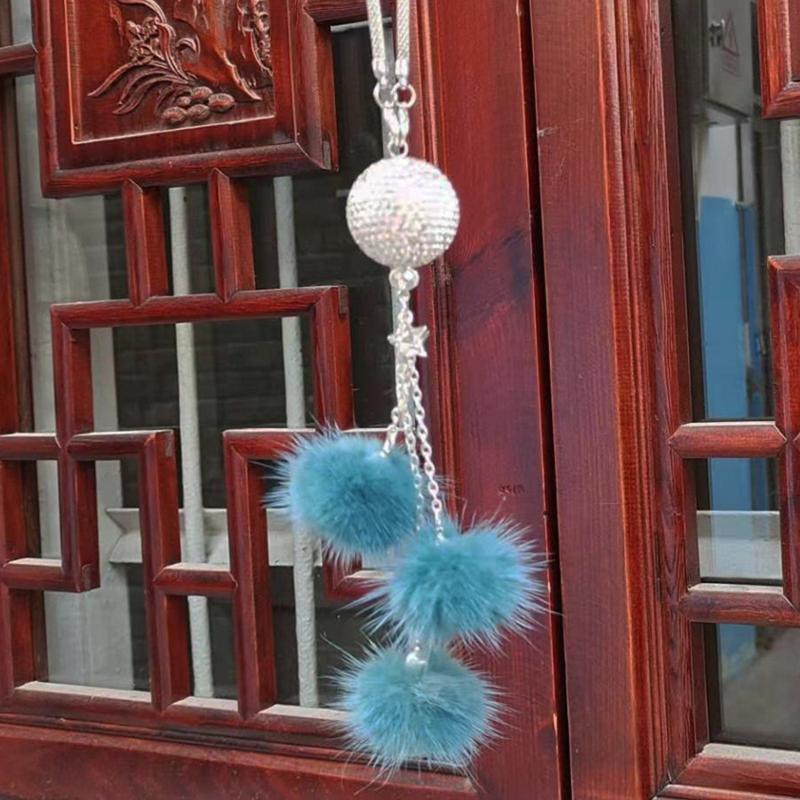 Rhinestone Crystal Plush Pendant Auto Rearview Mirror Ornament Bling Car Mirror Hanging Accessories Car Interior Decoration