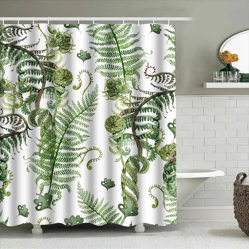 

Natural Green Leaf Pattern Shower Curtain Plants Decorative Waterproof Fabric Bathroom Decoration W90xH180cm