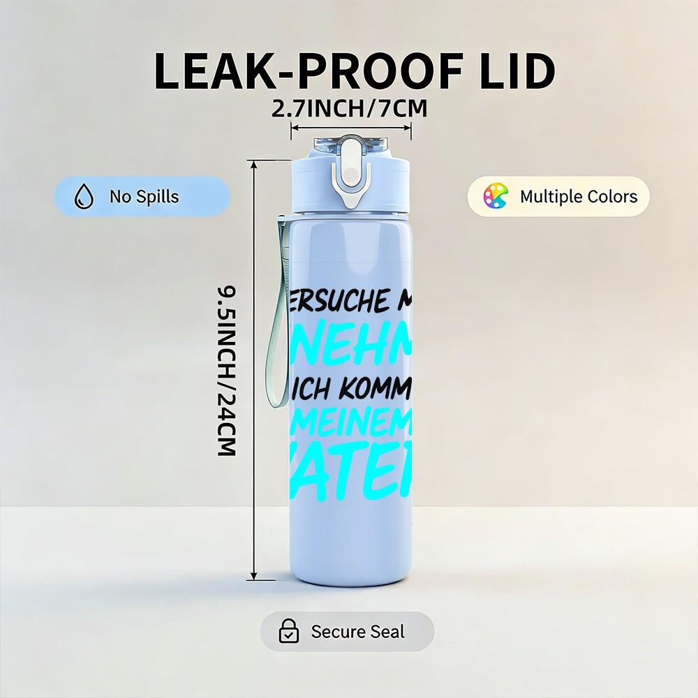 1PC German Language Father Quote Pattern 750ml Color Plastic Sports Water Bottle Leakproof Flip Straw Lid Suitable for Sports Office Home Use