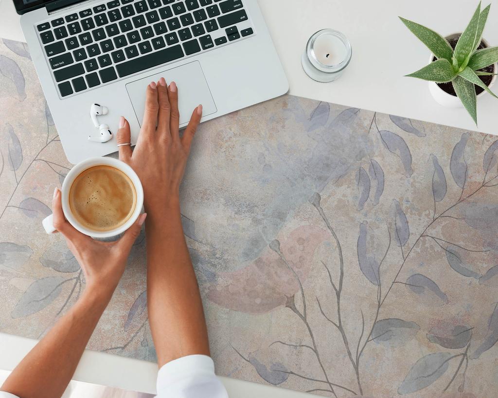 Anti-slip Desk Mat with Delicate Leaves Background Graphic 120x60 cm