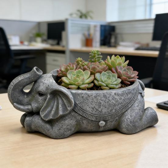 Elephant Planter Resin Elephant Animal Flower Pot Decorative Plant Holder with Drainage Hole for Indoor Outdoor Garden Patio Desk Home Decor