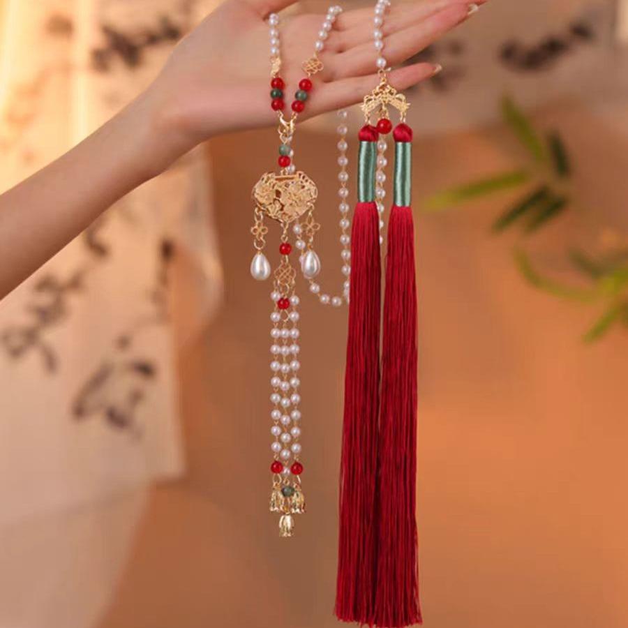 Horse Dress Red Accessories Necklace Hanfu Accessories Antique Long Yingluo Back Cloud Tassel Court Retro Necklace