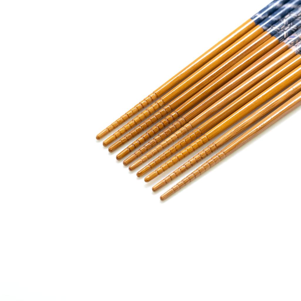 Wakasa Lacquer Set of for Made of Bamboo with Susu Bamboo and Indigo Made in Product Number 265052 Chopsticks, Non-Slip, 22.5cm, 5, Guests, Dye,