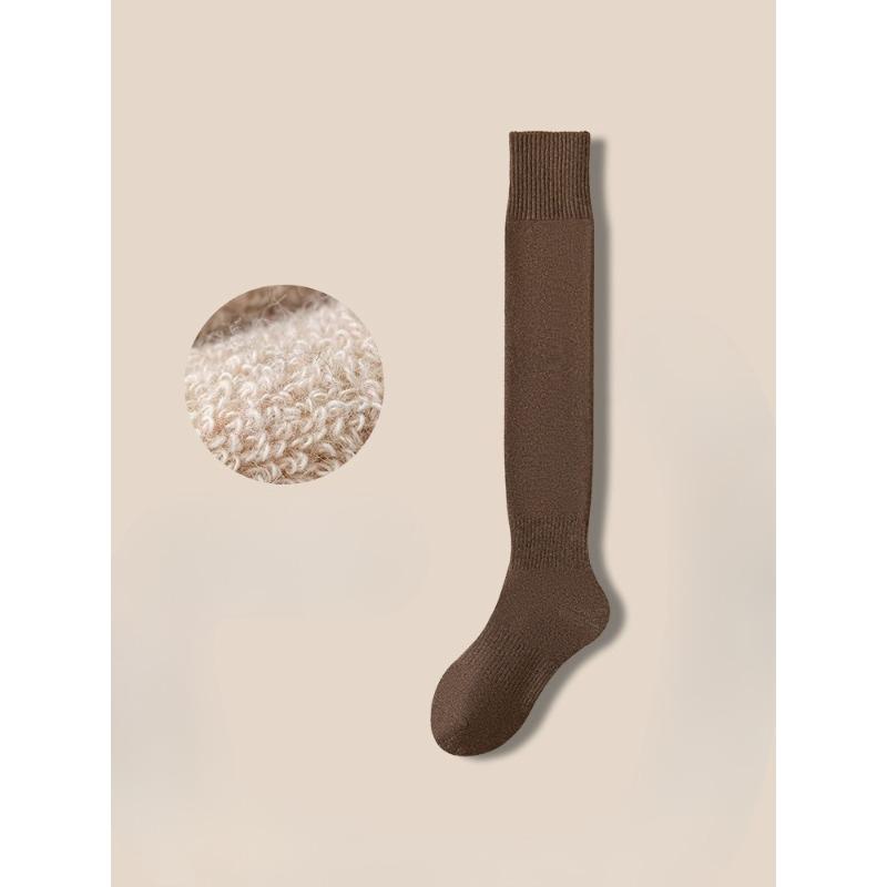 Autumn and Winter, Women's Knee-length Fleece Socks with Thick Loops for Warmth, Pure Cotton for Ladies